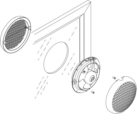 Aerateur circulaire vitre 600m3h grille interieure volets exterieurs