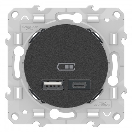 Odace - prise usb double - type a+c - anthracite - 5 vcc - 2,4a