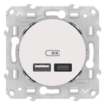 Odace - prise usb double - type a+c - blanc - 5 vcc - 2,4a