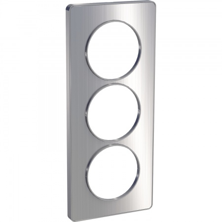 Odace touch, plaque aluminium brossé liseré alu 3 postes verticaux entraxe 57mm