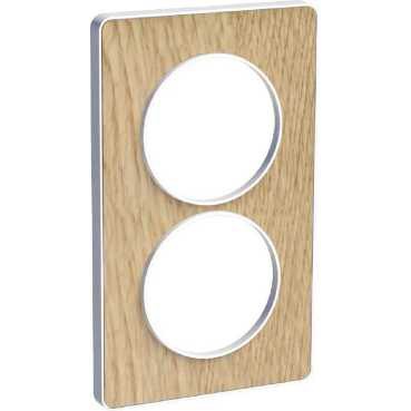 Odace touch, plaque bois naturel avec liseré blanc 2 postes verticaux 57mm