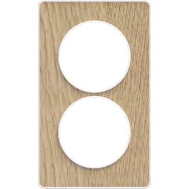 Odace touch, plaque bois naturel avec liseré blanc 2 postes verticaux 57mm