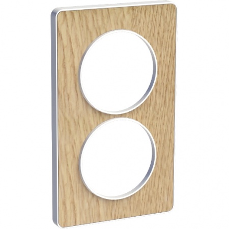 Odace touch, plaque bois naturel avec liseré blanc 2 postes verticaux 57mm