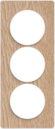 Odace touch, plaque bois naturel avec liseré blanc 3 postes verticaux 57mm