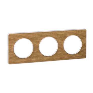 Odace touch, plaque bois naturel liseré blanc 3 postes horiz./vert. 71mm