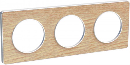 Odace touch, plaque bois naturel liseré blanc 3 postes horiz./vert. 71mm