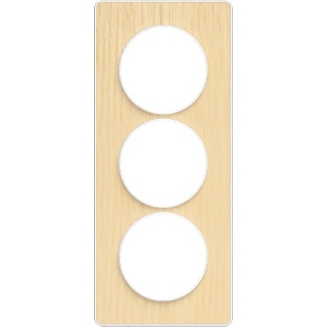 Odace touch, plaque bois nordique avec liseré blanc 3 postes verticaux 57mm