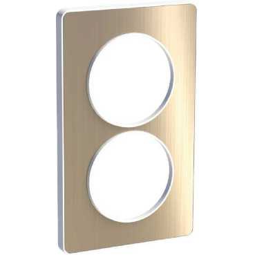 Odace touch, plaque bronze brossé avec liseré blanc 2 postes verticaux 57mm