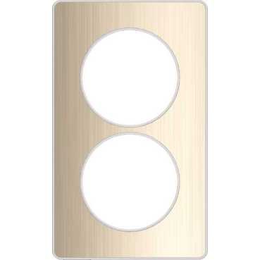 Odace touch, plaque bronze brossé avec liseré blanc 2 postes verticaux 57mm