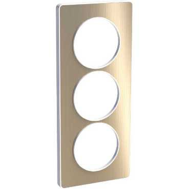 Odace touch, plaque bronze brossé avec liseré blanc 3 postes verticaux 57mm