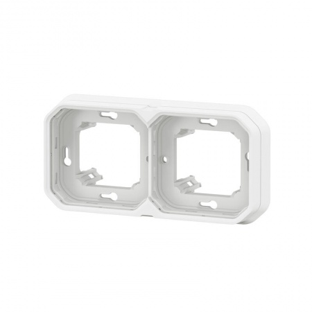 Support plaque encastré 2 postes montage horizontal/vertical Plexo blanc